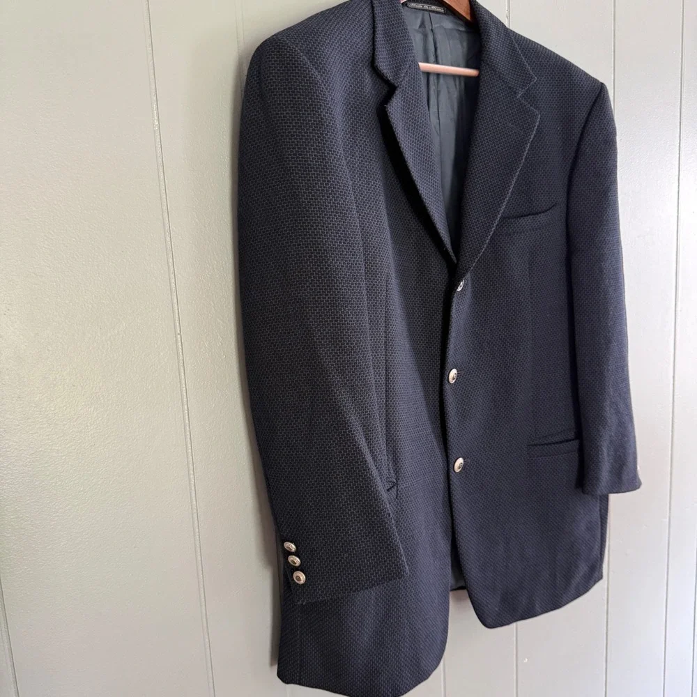 Versace Classic V2 Blazer Navy Textured Wool 100% US 42 Business Formal IT 52
